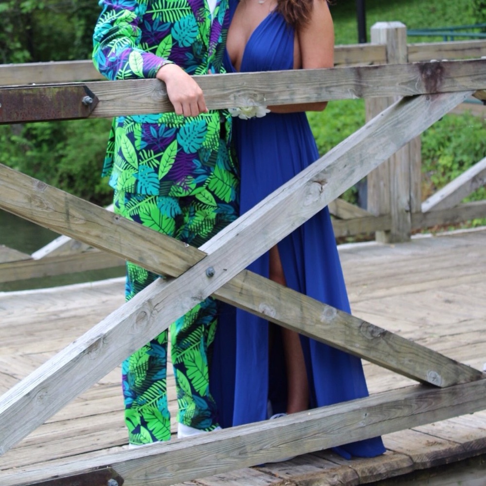 Blue Dress Deep Cut View 2